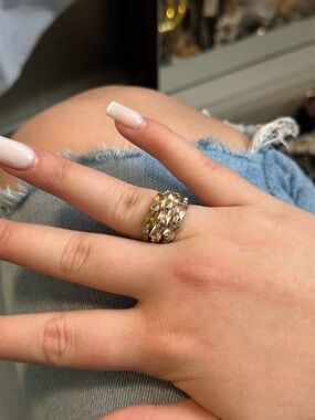 Gold Crystal Cluster Stackable Ring - Women Jewelry